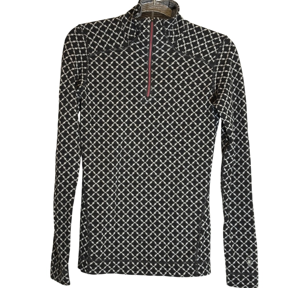 Smartwool Merino 250 Base Layer Womens Small Black White Geometric 1/4 Zip Top - Picture 2 of 10